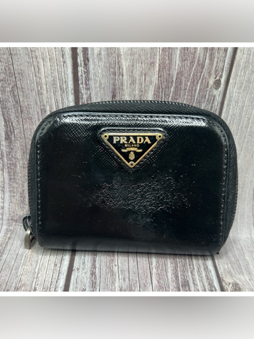 PRADA Black Leather Compact Zippy Wallet